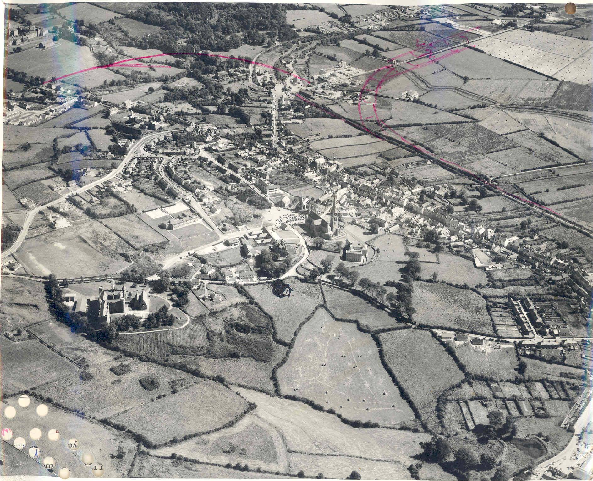 Aerial image of Letterkenny, late 1950s